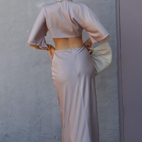Brown Satin Midi Dress - Picture 2 of 3